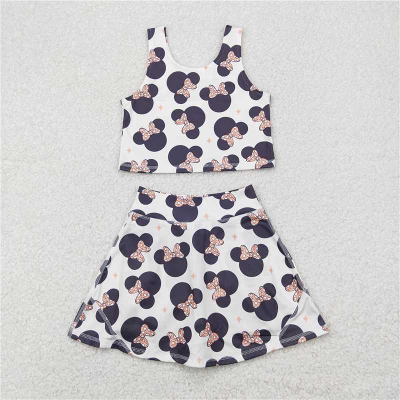 RTS NO MOQ Sibling yoga fabric Baby Girls Vests Skirt Short Yoga Active Clothes Set Dress Rompers