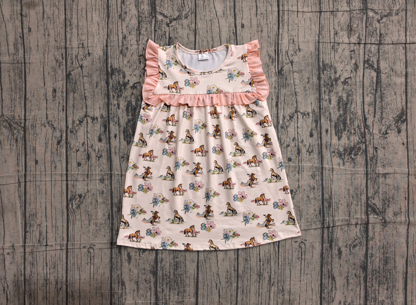 (Sample) No moq milk silk GSD1940 Baby Girls Sleeveless Horse Rodeos And Flowers Print Western Knee Length Dresses