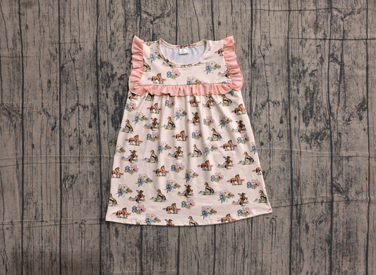 (Sample) No moq milk silk GSD1940 Baby Girls Sleeveless Horse Rodeos And Flowers Print Western Knee Length Dresses