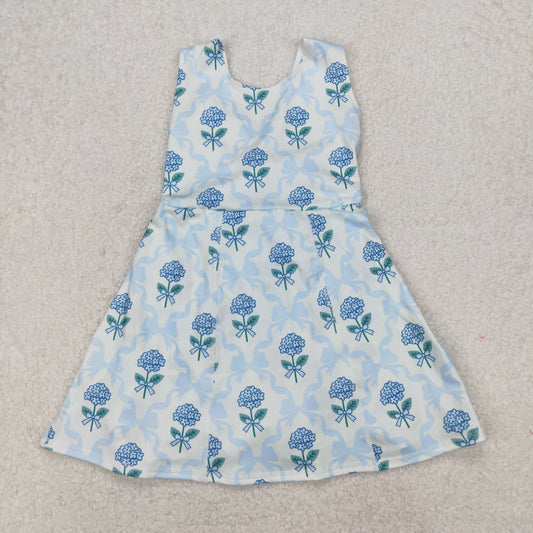 RTS NO MOQ ETA 5/7days Arrived GSD1944 Flower Leaf Blue Bow Pattern Beige Yoga Sleeveless Dress