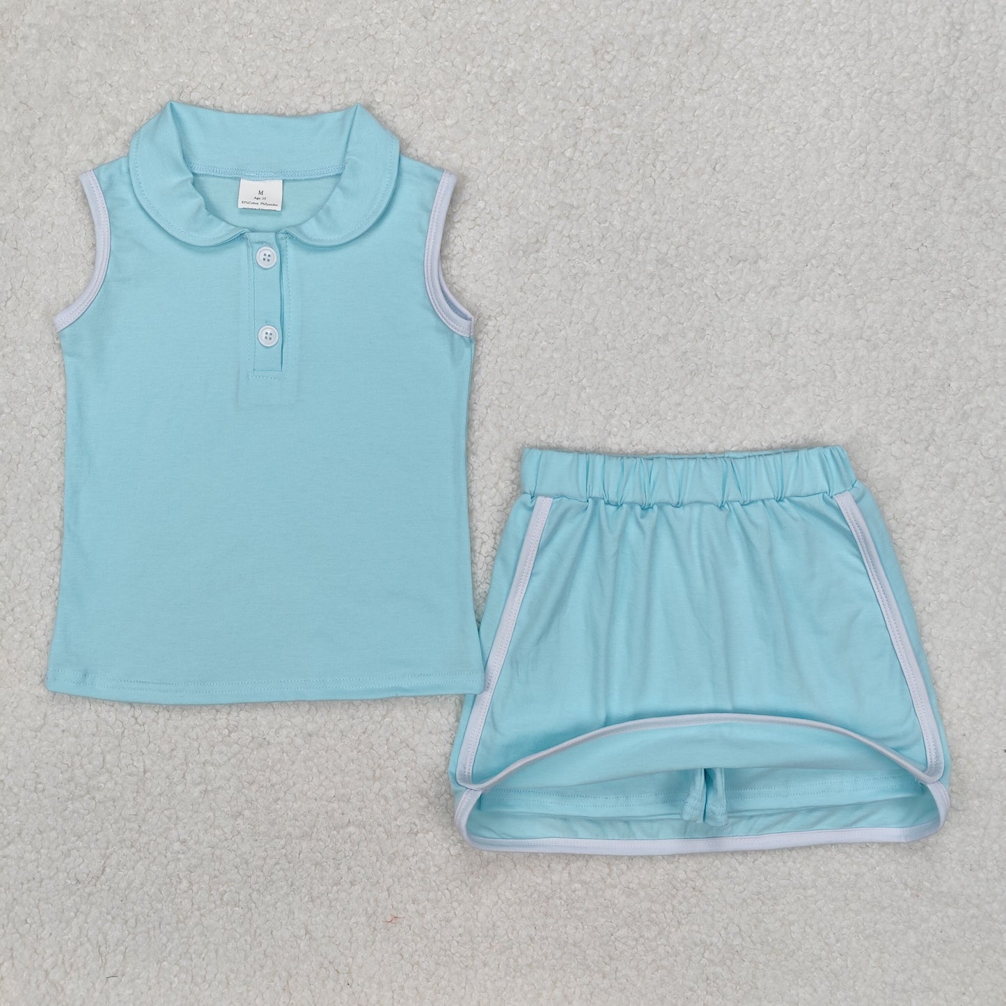 RTS NO MOQ ETA 5/7days Arrived GSD1973 solid blue green collar sleeveless pants skirt set