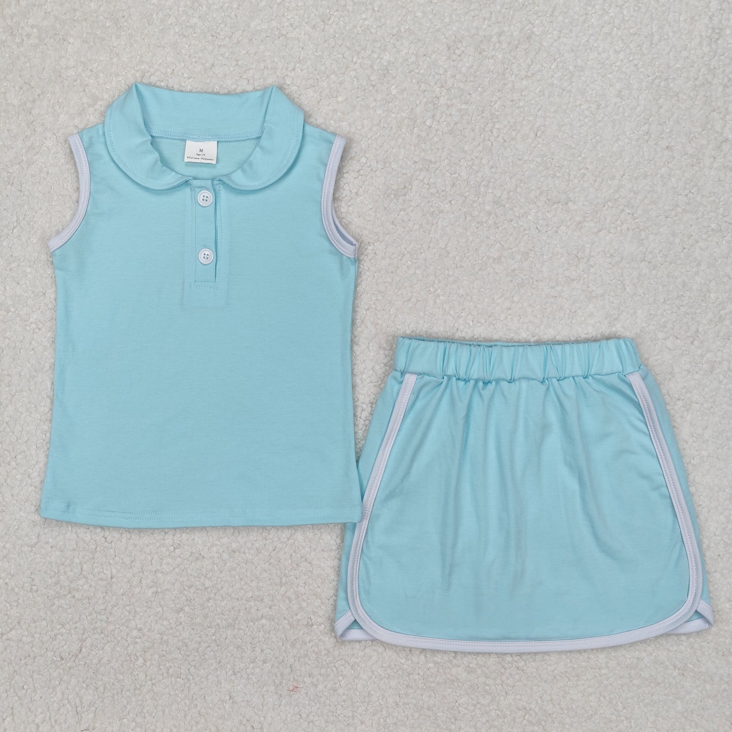 RTS NO MOQ ETA 5/7days Arrived GSD1973 solid blue green collar sleeveless pants skirt set