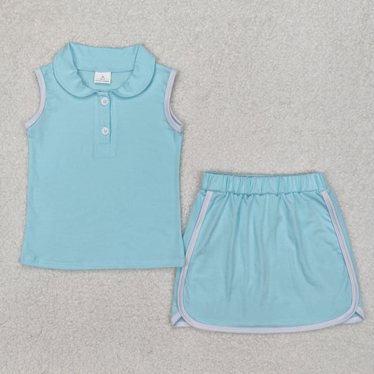 RTS NO MOQ ETA 5/7days Arrived GSD1973 solid blue green collar sleeveless pants skirt set