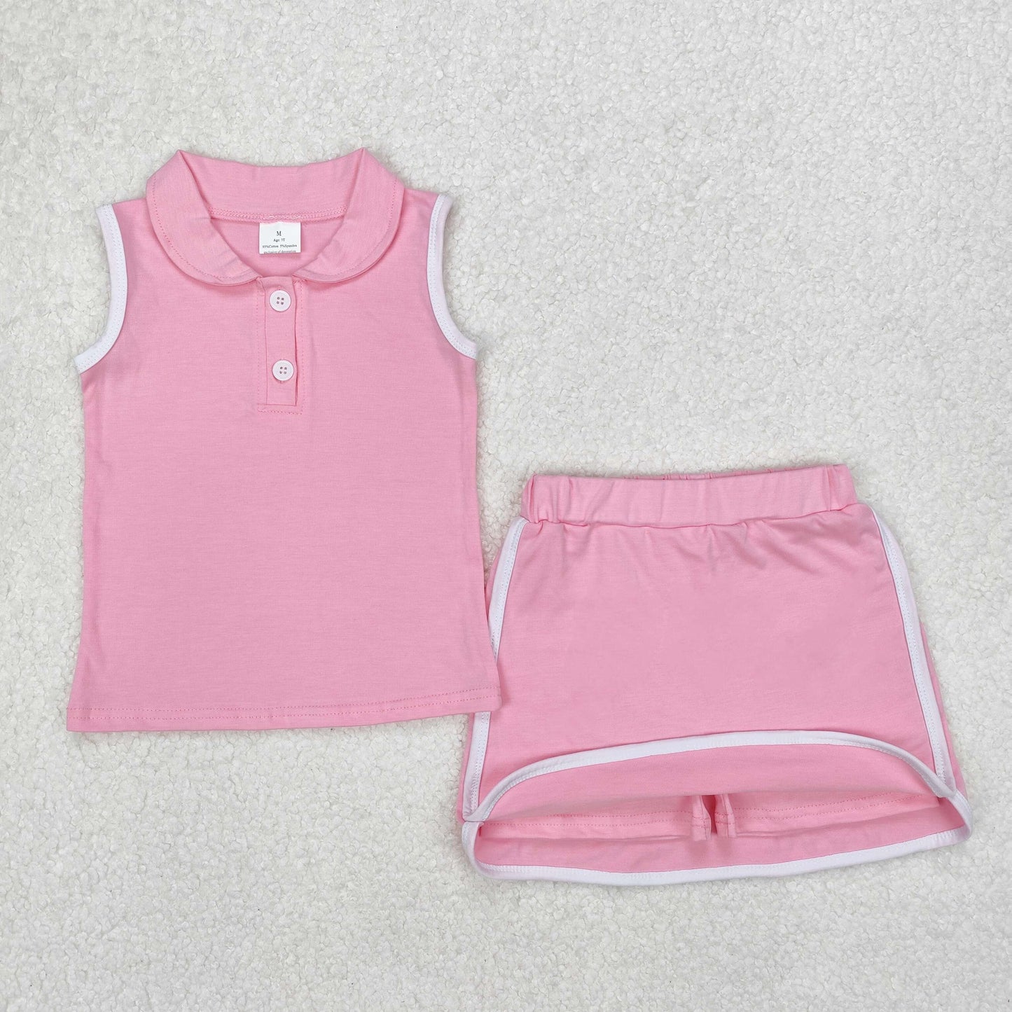 RTS NO MOQ ETA 5/7days Arrived GSD1975 Pure pink collared sleeveless pants skirt set