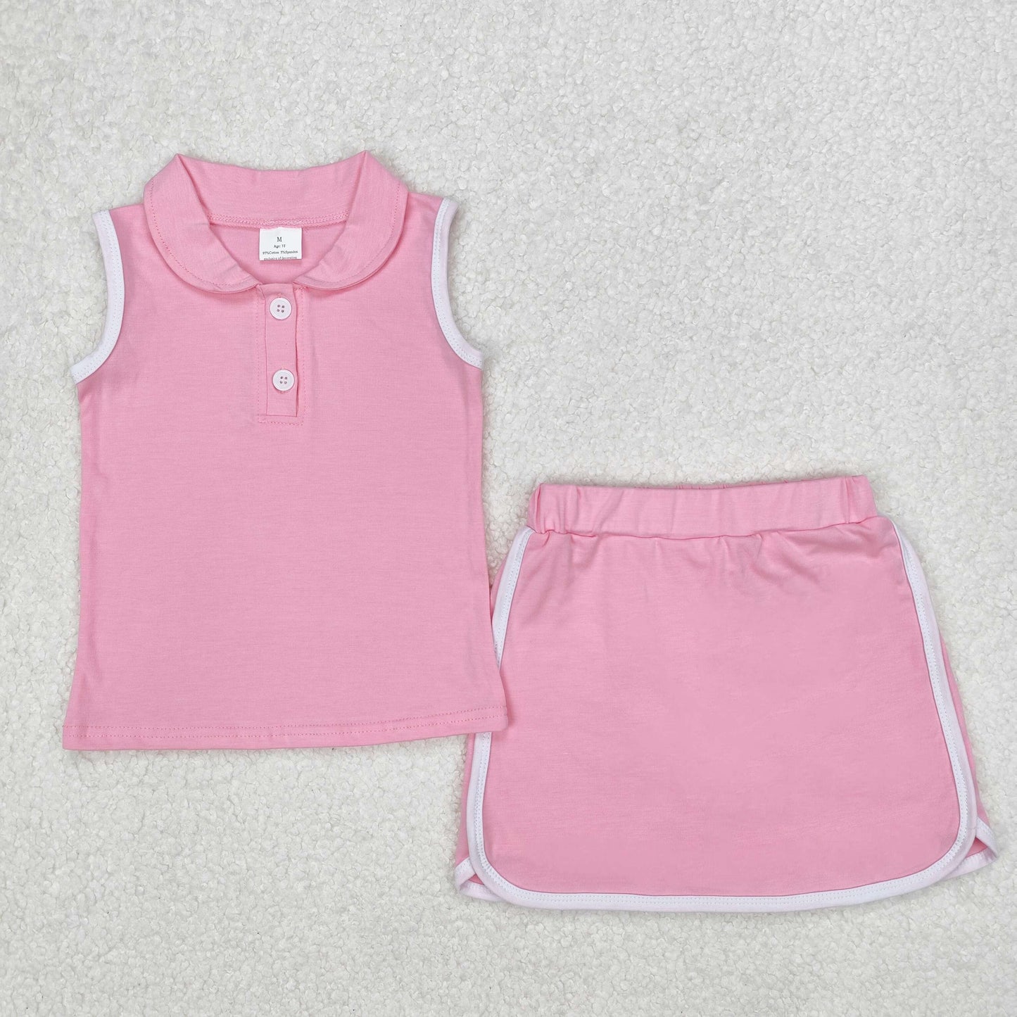 RTS NO MOQ ETA 5/7days Arrived GSD1975 Pure pink collared sleeveless pants skirt set