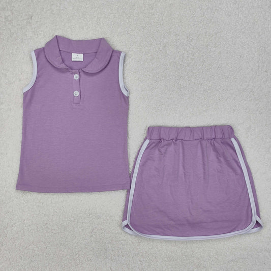 RTS NO MOQ ETA 5/7days Arrived GSD1976 Pure purple collared sleeveless pants skirt suit