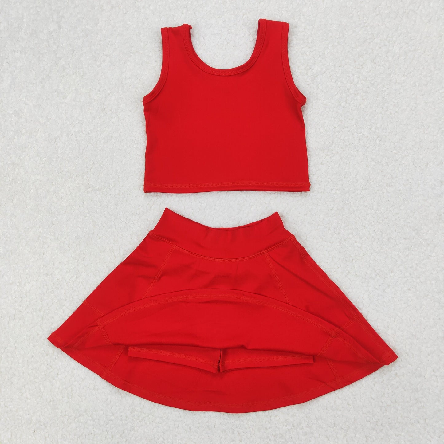 RTS NO MOQ baby girl clothes Solid red sleeveless skirt yoga set