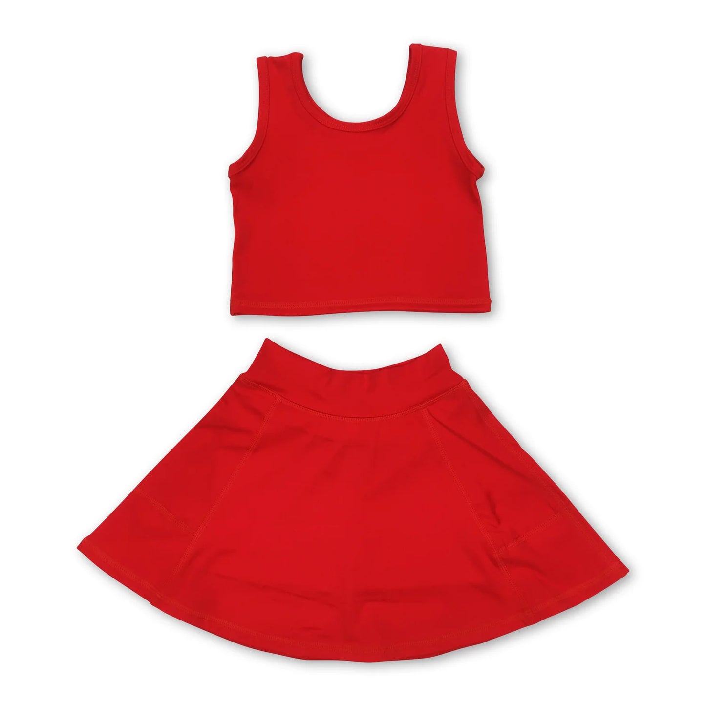 RTS NO MOQ Sibling yoga fabric cotton Baby Girls Top Shorts Clothes Set Dresses Skirts Red Athletic Active Wear