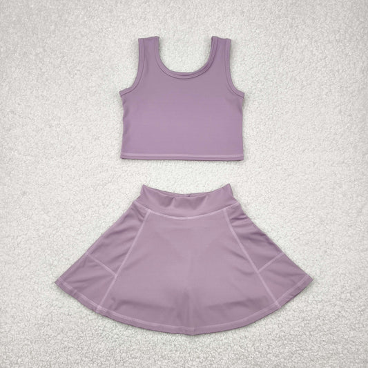 RTS NO MOQ GSD1980 Pure gray purple sleeveless skirt yoga suit