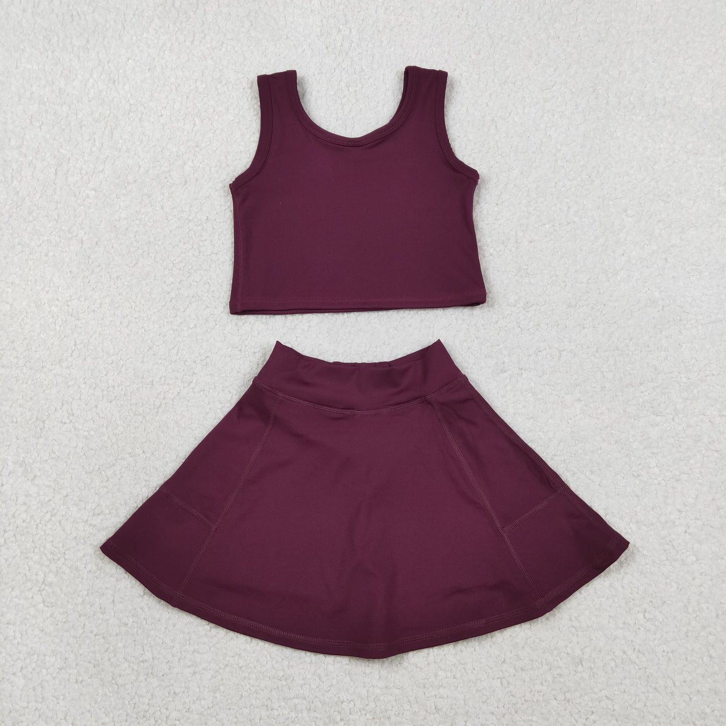 RTS NO MOQ GSD1981  Baby Girls Sleeveless Wine Red Vest Top Skirt Shorts Set Active Yoga Clothes Outfit for Toddlers Girls