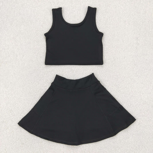 RTS NO MOQ ETA 5/7days Arrived GSD1982 Solid black sleeveless skirt yoga set