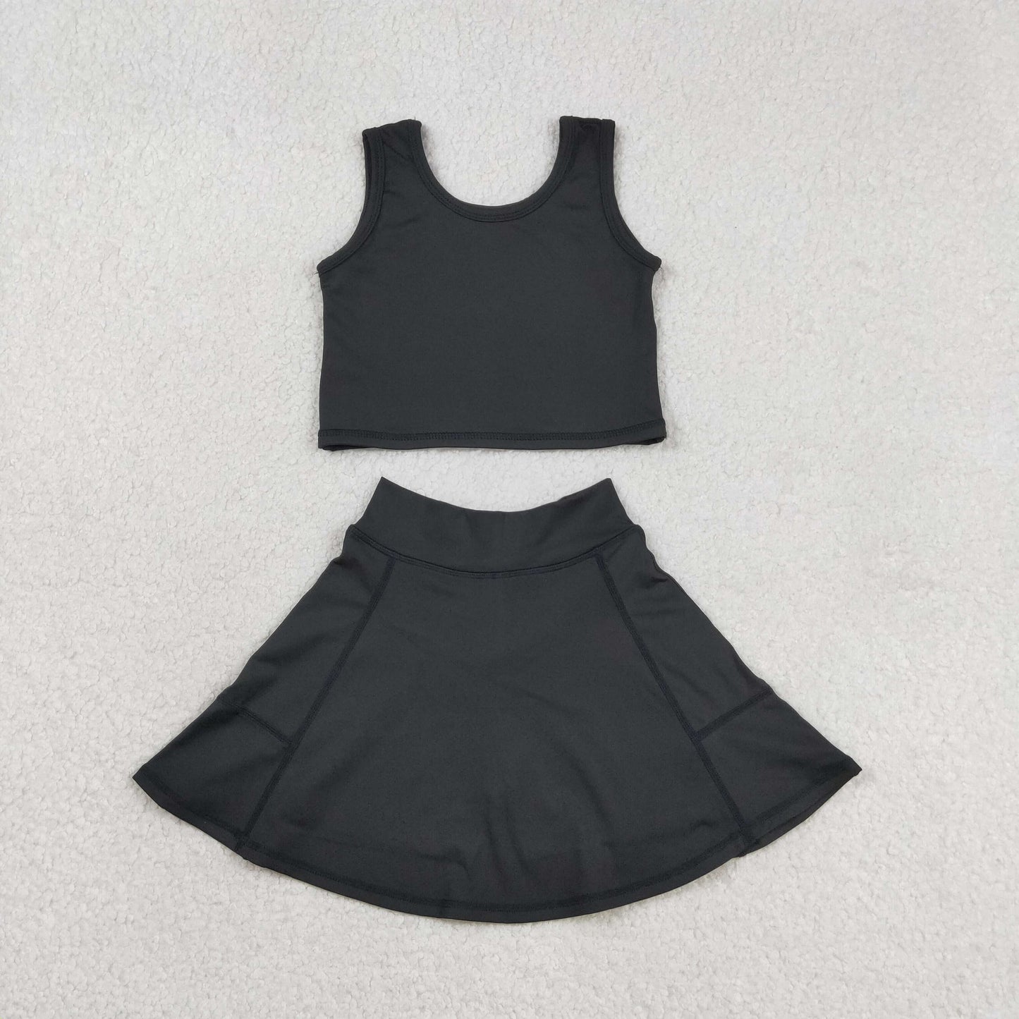 RTS NO MOQ GSD1982 Baby Girls Black Vest Top Yoga Sports Skorts Outfit Set Cute Active Wear Clothing