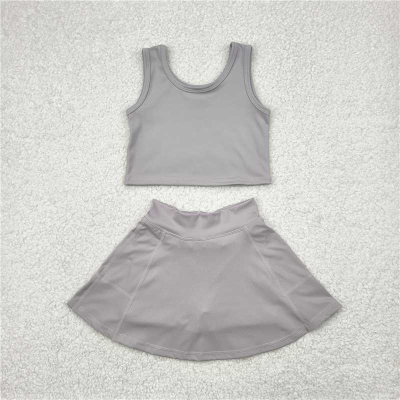 RTS NO MOQ baby girl clothes Solid red sleeveless skirt yoga set