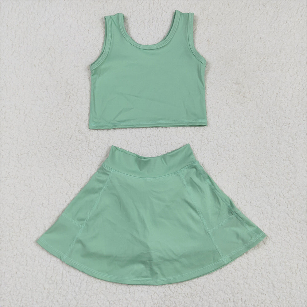 RTS NO MOQ baby girl clothes Solid red sleeveless skirt yoga set