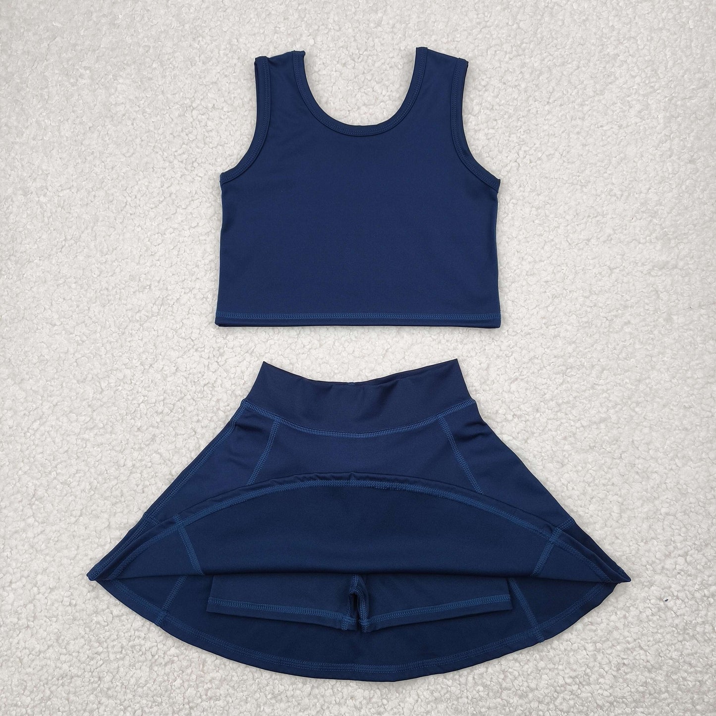 RTS NO MOQ GSD1987 Pure navy blue sleeveless skirt yoga set