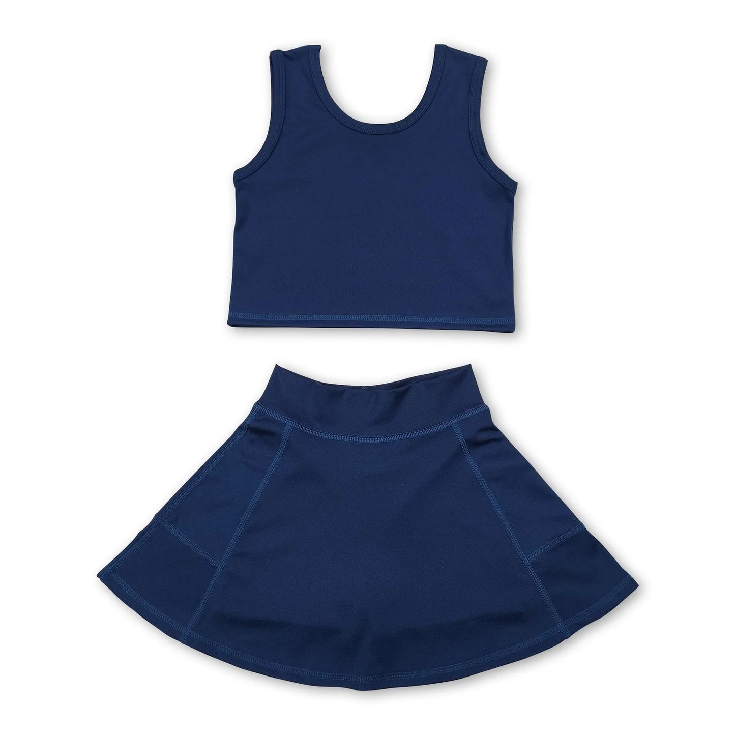 RTS NO MOQ Sibling yoga fabric cotton Baby Girls Vest With Sports Skorts Set Dresses Skirts Navy Blue Athletic Active Wear