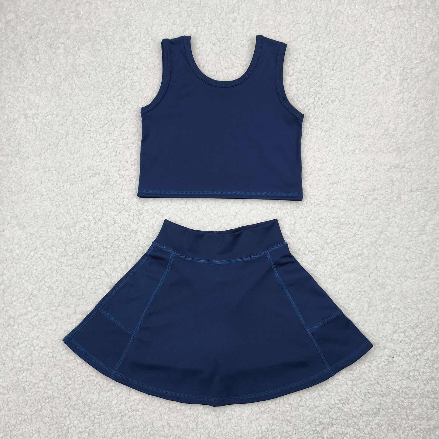 RTS NO MOQ GSD1987 Pure navy blue sleeveless skirt yoga set