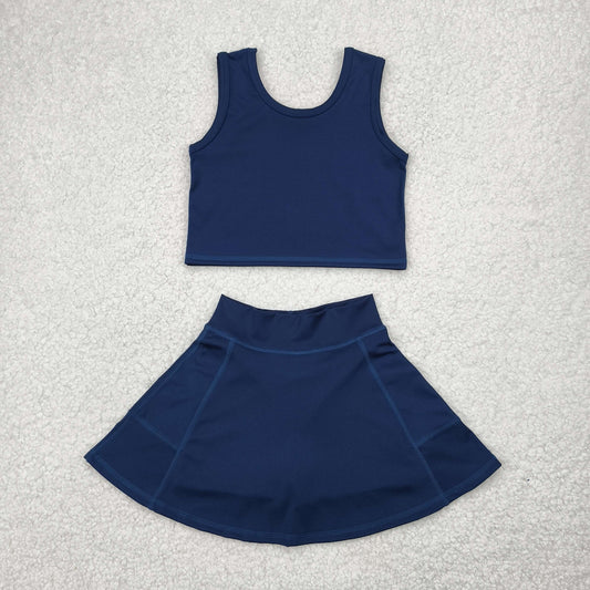 RTS NO MOQ GSD1987 Pure navy blue sleeveless skirt yoga set
