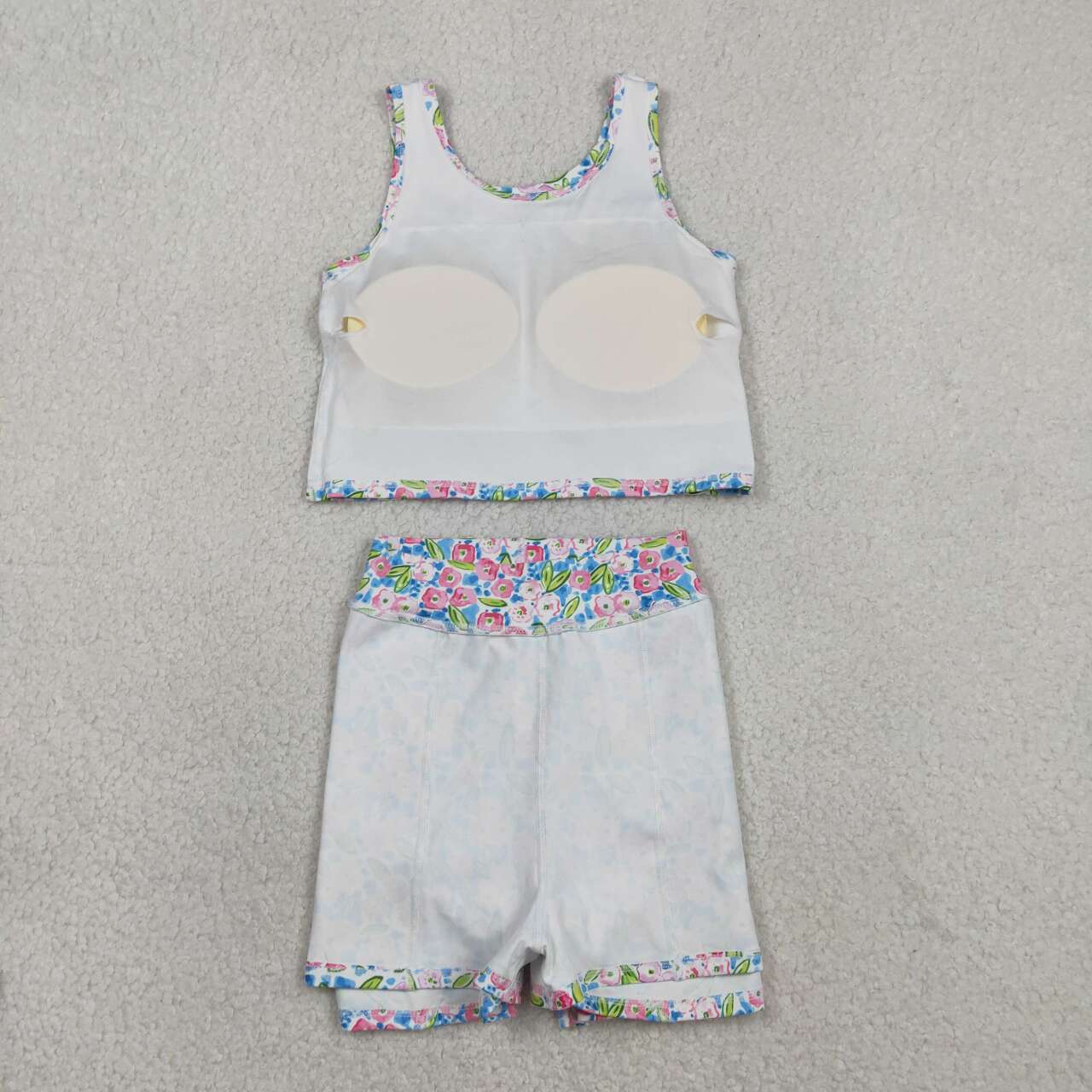 RTS NO MOQ GSD1988 Baby Girls Blue Pink Floral Activity Set Vest Top Shorts Skirts Yoga Set for Little Girls