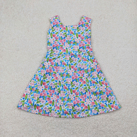 RTS NO MOQ GSD1990 Flower leaf blue sleeveless yoga dress