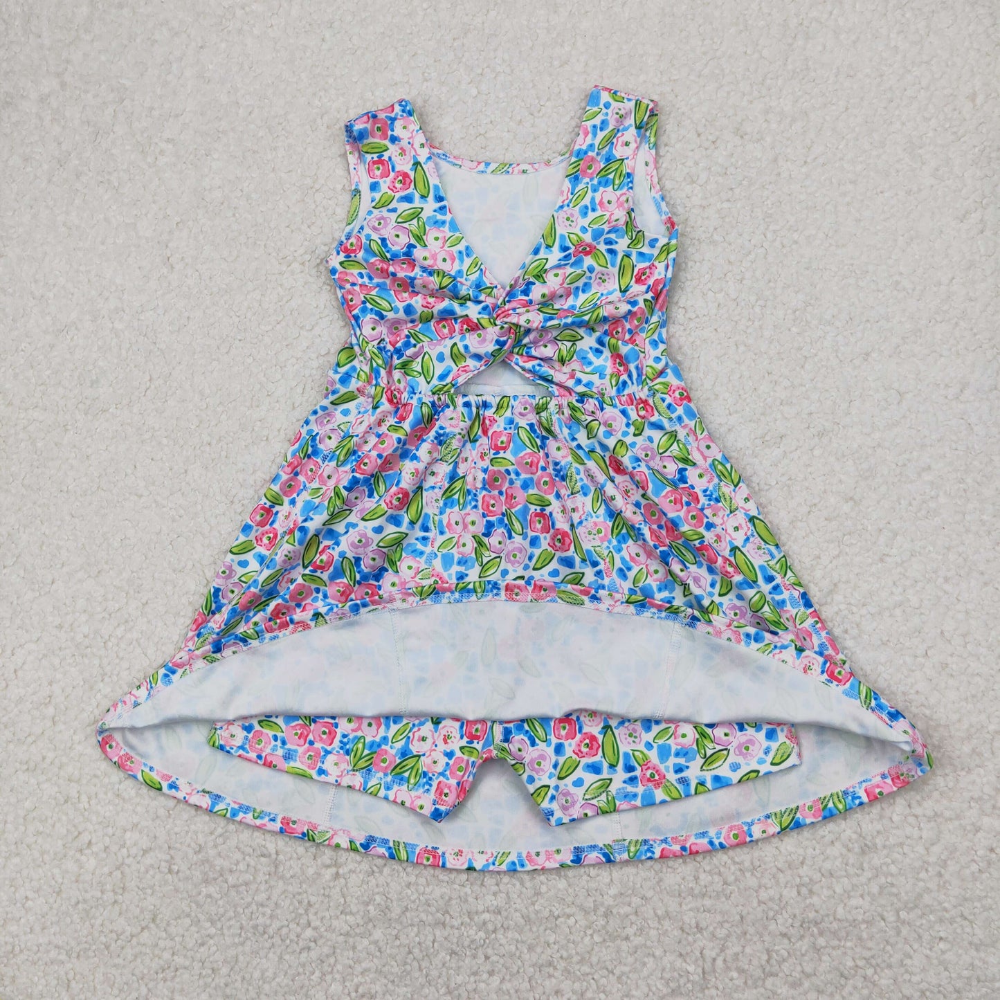 RTS NO MOQ GSD1990 Flower leaf blue sleeveless yoga dress