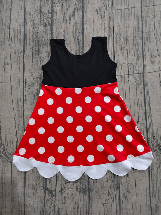 (Pre Order) No moq Baby Girls Black Polka Dots Knee Length Dresses