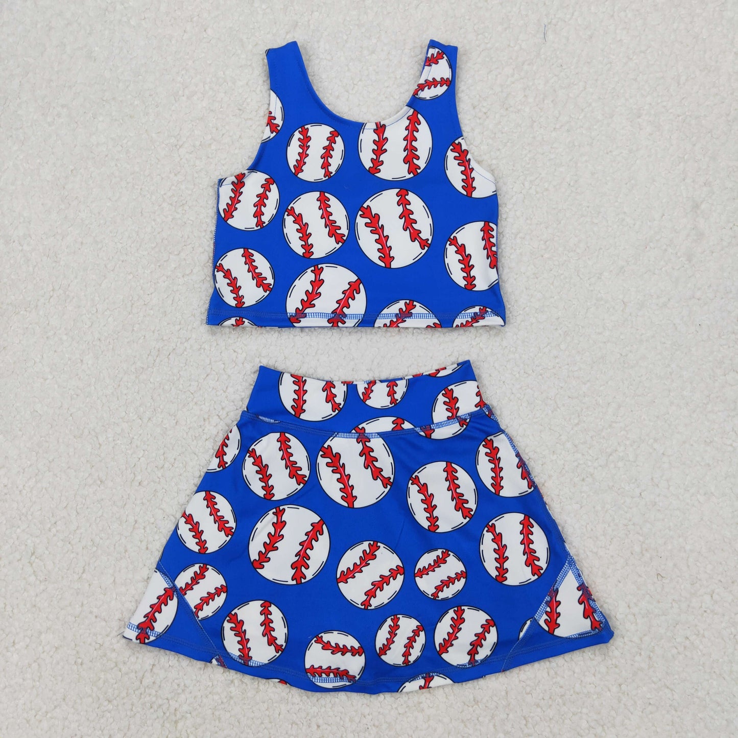 RTS NO MOQ Sibling baby girl clothes baseball sleeveless skirt yoga set