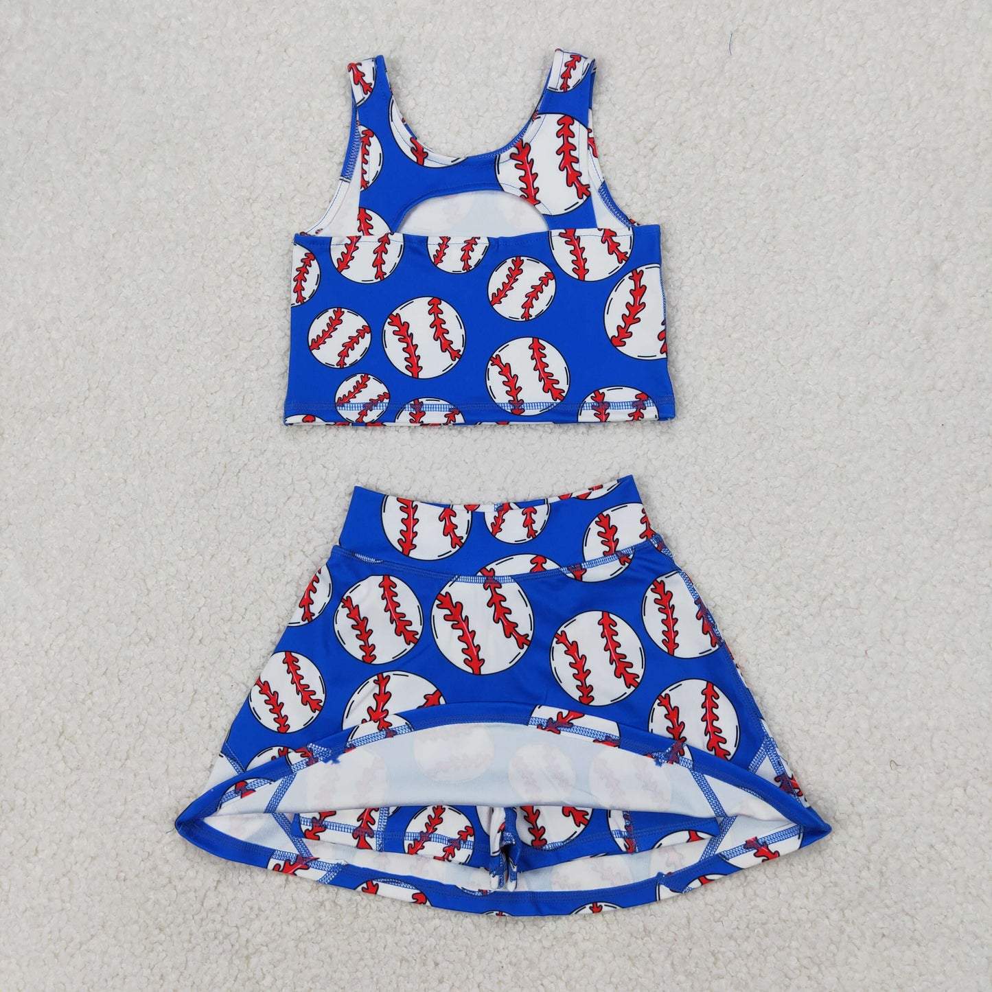 RTS NO MOQ Sibling baby girl clothes baseball sleeveless skirt yoga set