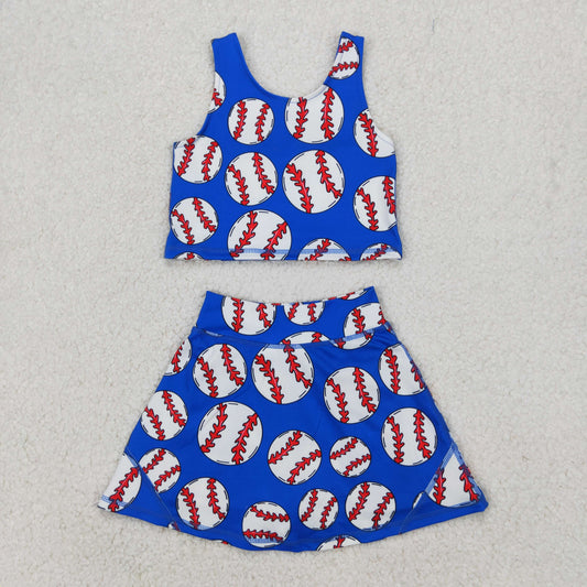 RTS NO MOQ ETA 5/7days Arrived GSD2040 Baseball blue vest skirt yoga set