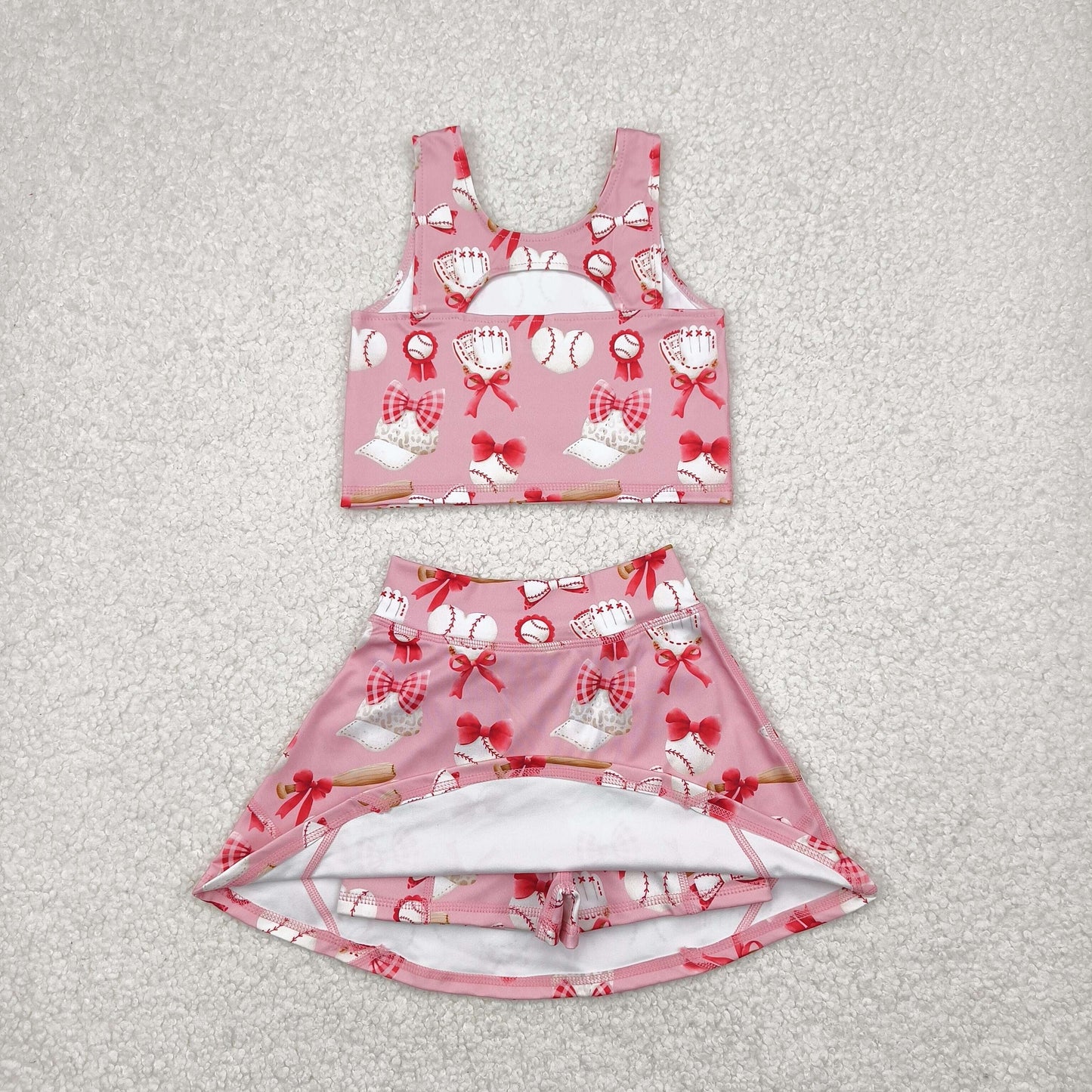 RTS NO MOQ Sibling baby girl clothes baseball sleeveless skirt yoga set