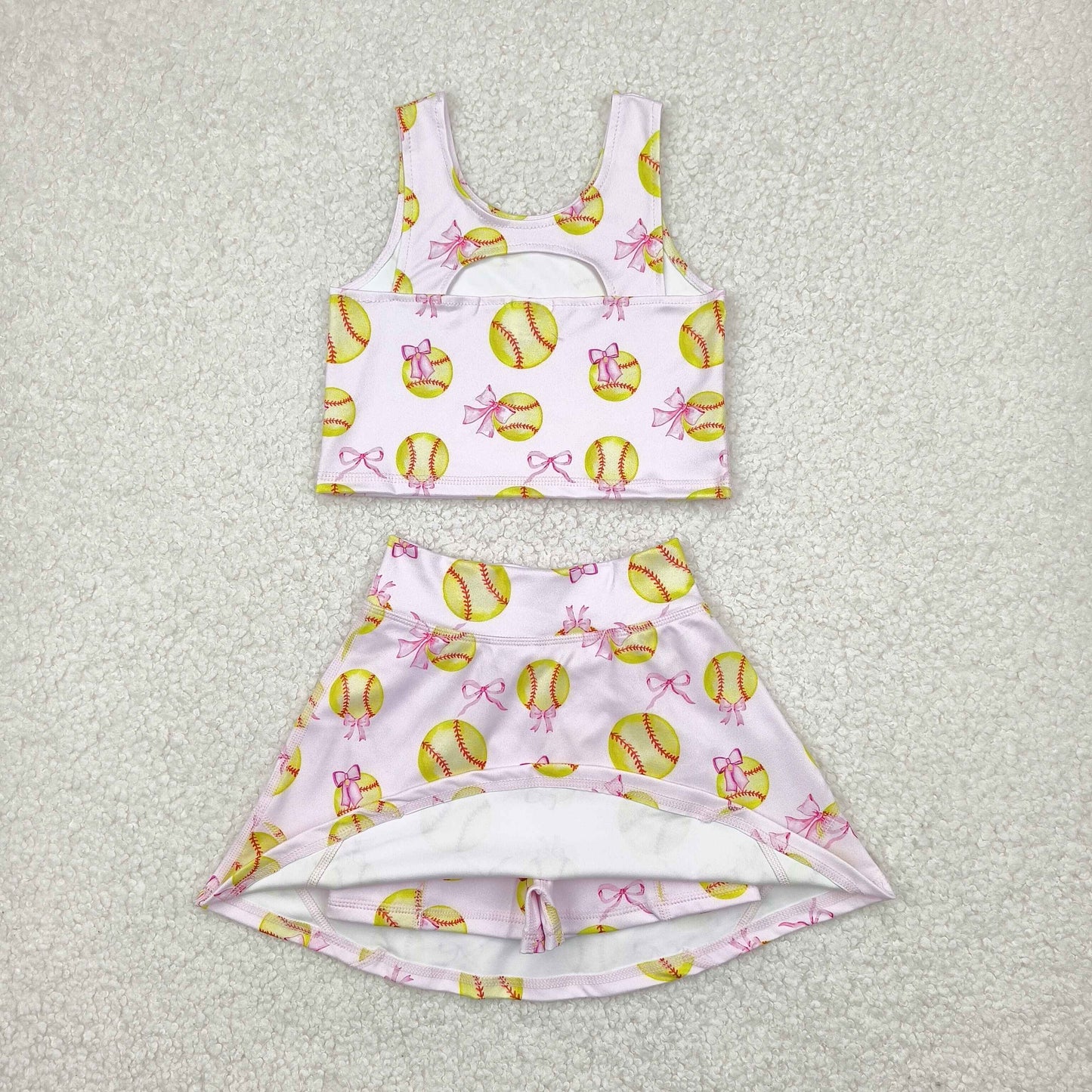 RTS NO MOQ Sibling baby girl clothes baseball sleeveless skirt yoga set