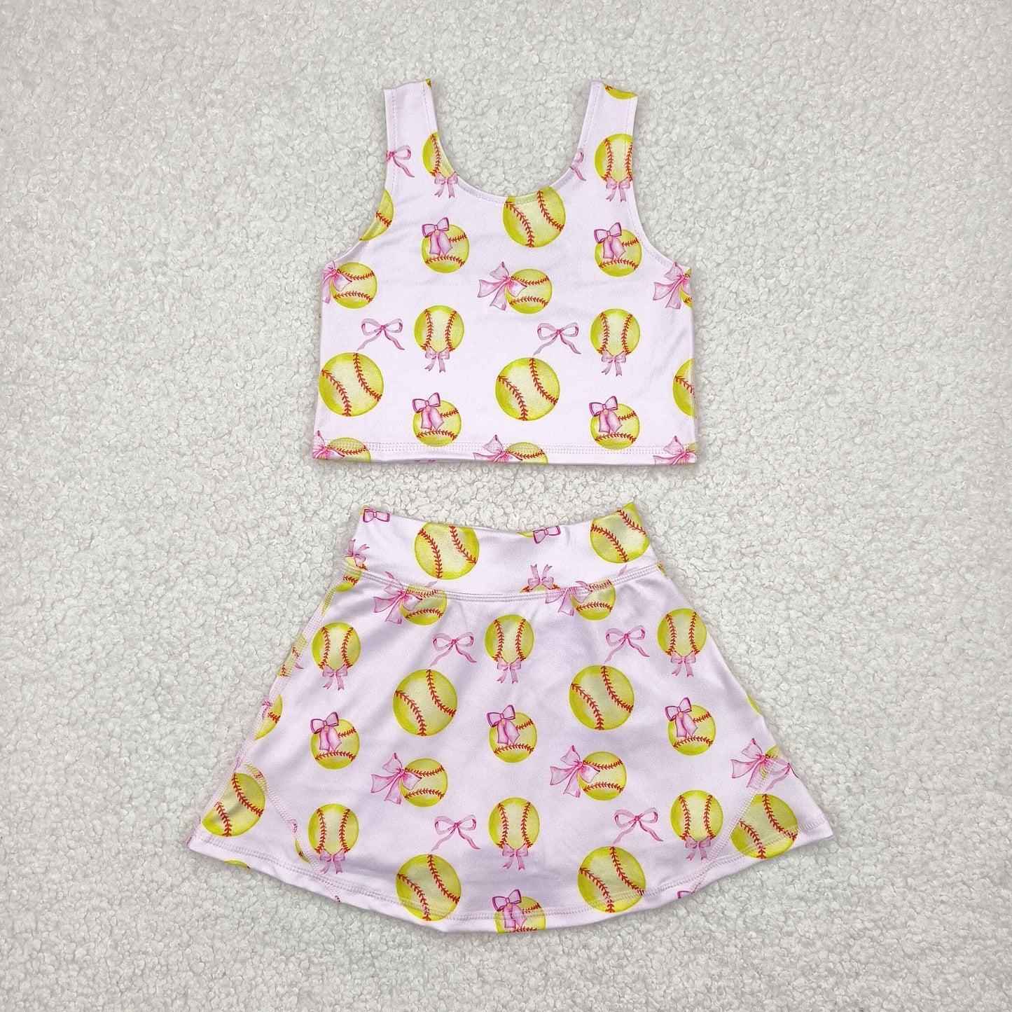 RTS NO MOQ Sibling baby girl clothes baseball sleeveless skirt yoga set