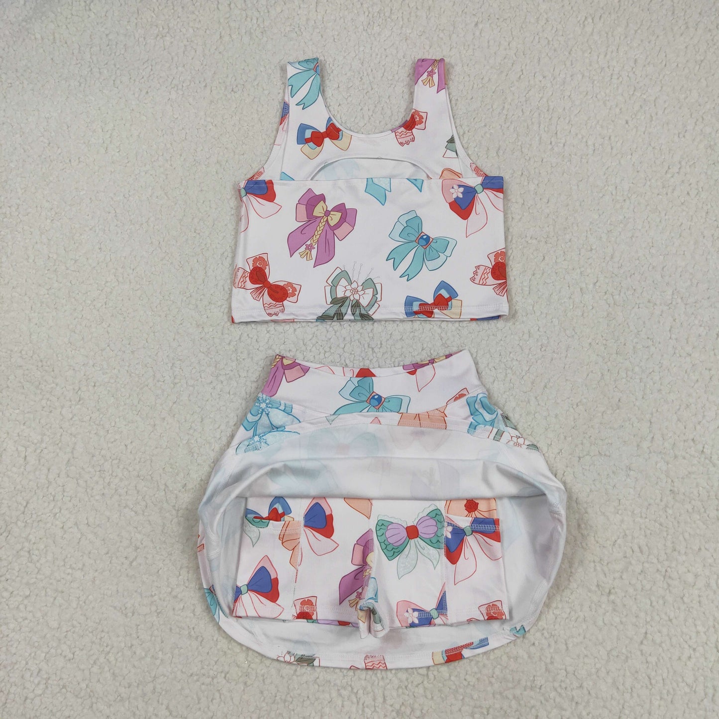 RTS NO MOQ（In Stock) girls vest and skirt yoga set with bow
