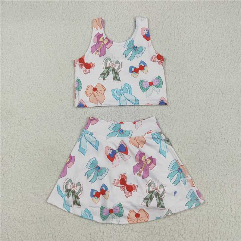 RTS NO MOQ Sibling yoga fabric Baby Girls Vests Skirt Short Yoga Active Clothes Set Dress Rompers
