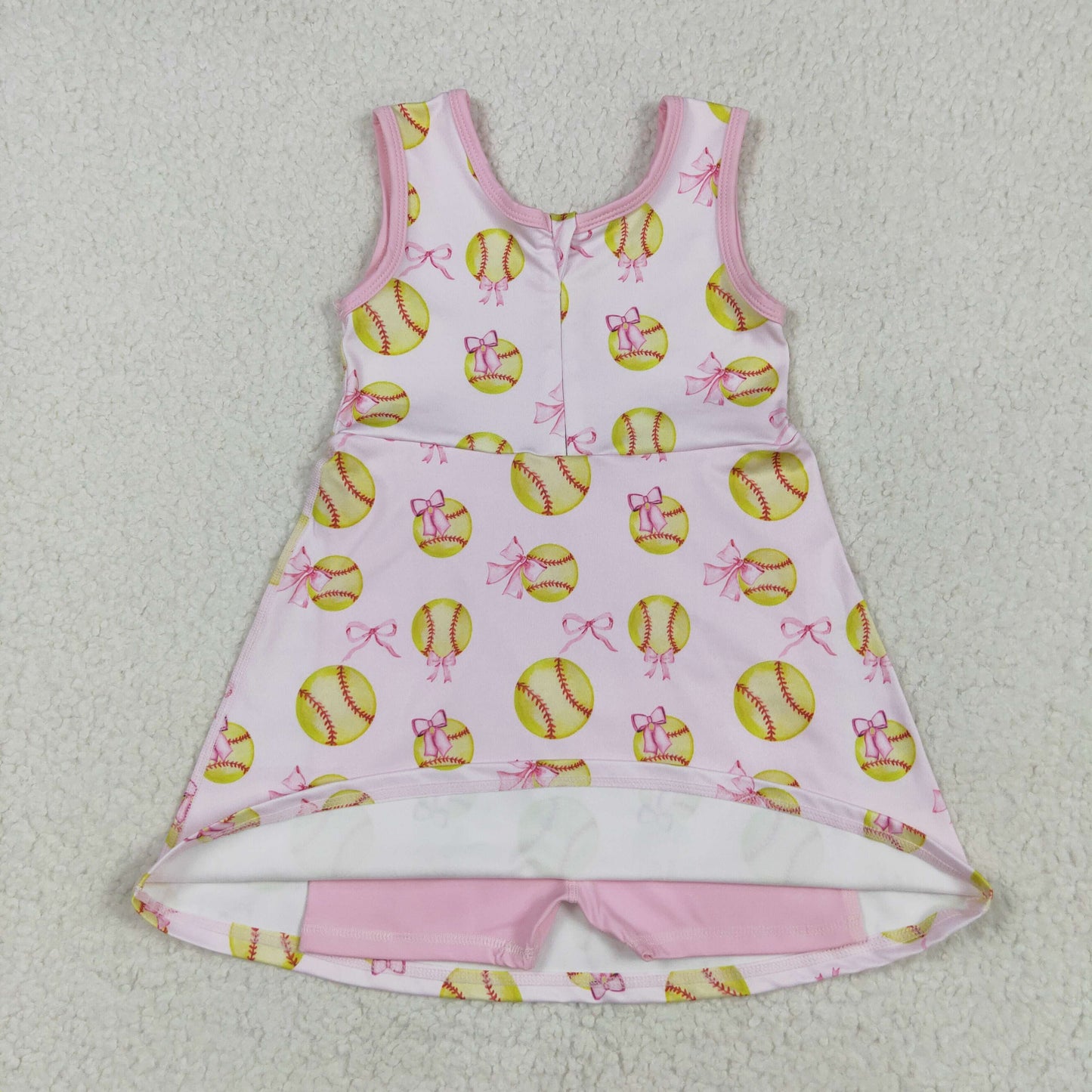 RTS NO MOQ（In Stock) GSD2048 Softball bow pattern pink yoga sleeveless dress