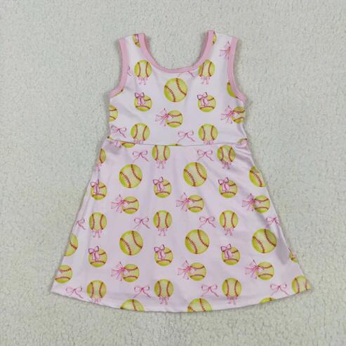 RTS NO MOQ Sibling Baby Girls Softball Baseball Bows Yoga Active Shorts Team Knee-Length Dresses