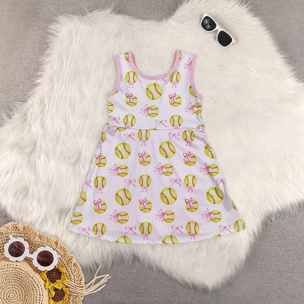 RTS NO MOQ Sibling baby girl clothes baseball sleeveless skirt yoga set and yoga dress