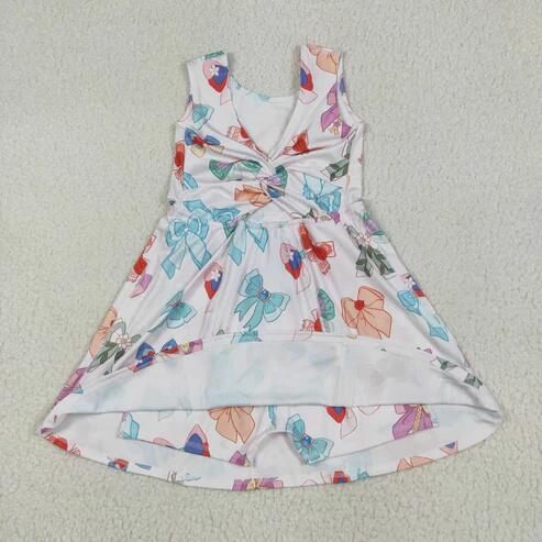 RTS NO MOQ Sibling Baby Girls Sleeveless Flower Bows Yoga Active Shorts Knee-Length Dresses
