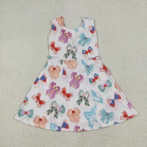 RTS NO MOQ Sibling Baby Girls Sleeveless Flower Bows Yoga Active Shorts Knee-Length Dresses