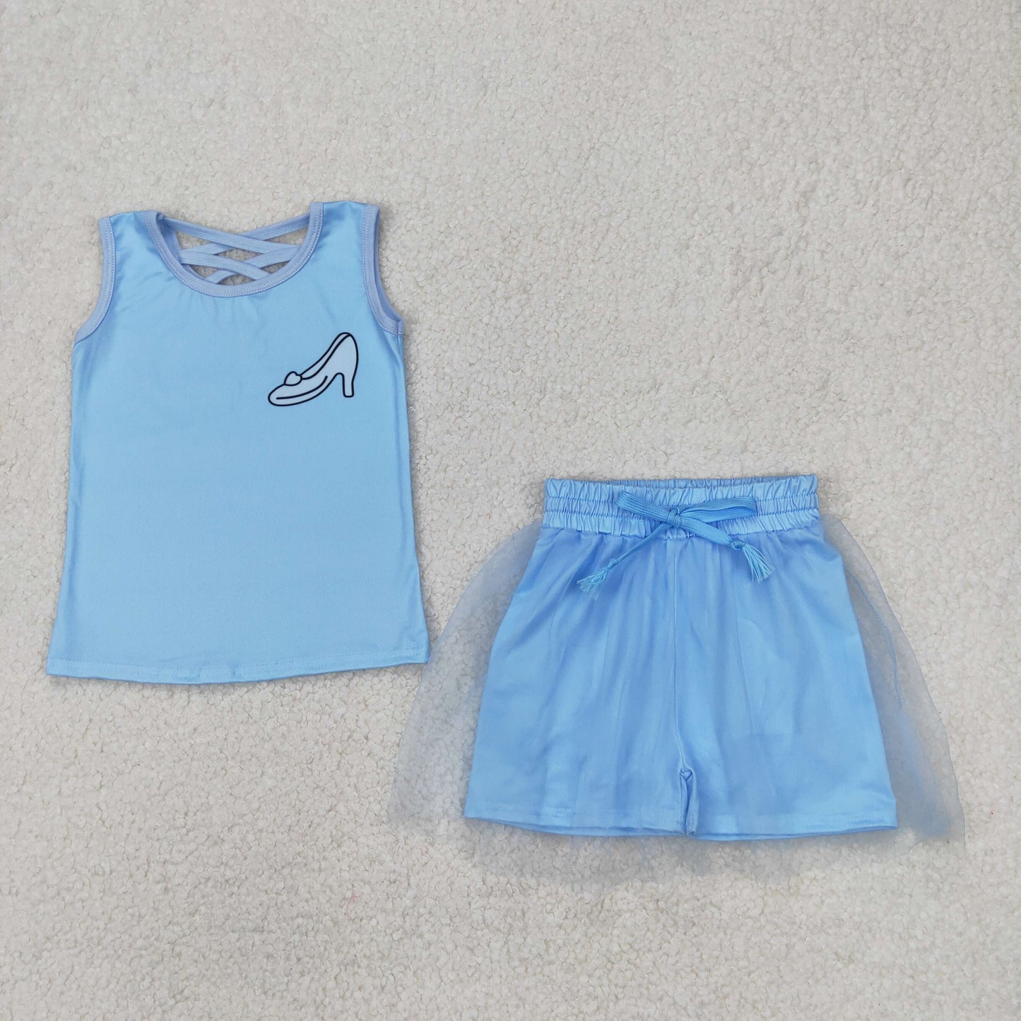 RTS NO MOQ ETA 5/7days Arrived GSD2063 High Heels Solid Blue Vest Pants Skirt Set