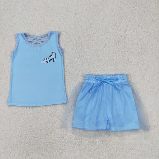 RTS NO MOQ ETA 5/7days Arrived GSD2063 High Heels Solid Blue Vest Pants Skirt Set