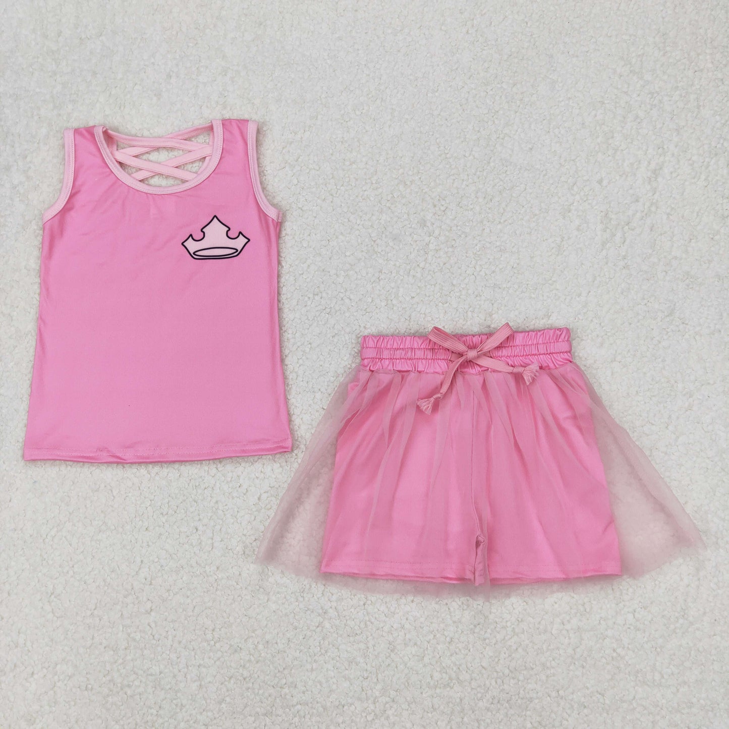 RTS NO MOQ ETA 5/7days Arrived GSD2066 Crown solid pink vest pants skirt suit