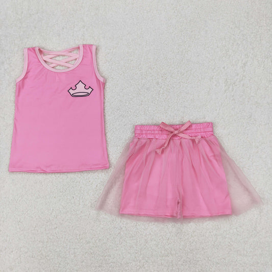 RTS NO MOQ ETA 5/7days Arrived GSD2066 Crown solid pink vest pants skirt suit