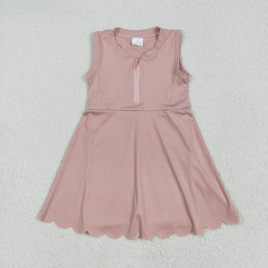 RTS NO MOQ GSD2086 solid pink zipper yoga sleeveless dress