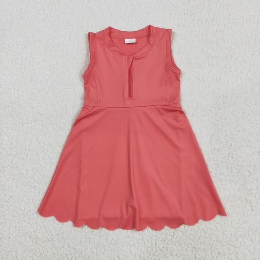 RTS NO MOQ GSD2091 Solid coral red sleeveless zipper yoga dress