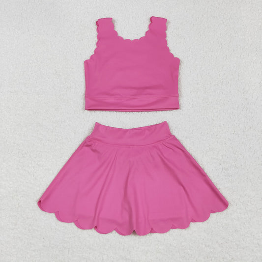 RTS NO MOQ GSD2092 Pure pink vest skirt yoga set