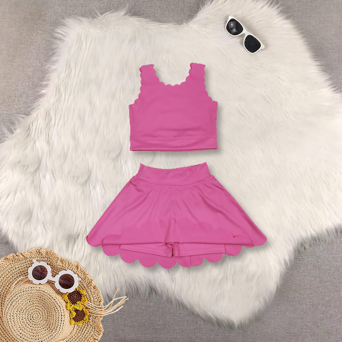 RTS NO MOQ Sibling baby girl clothes solid color skirt yoga sets