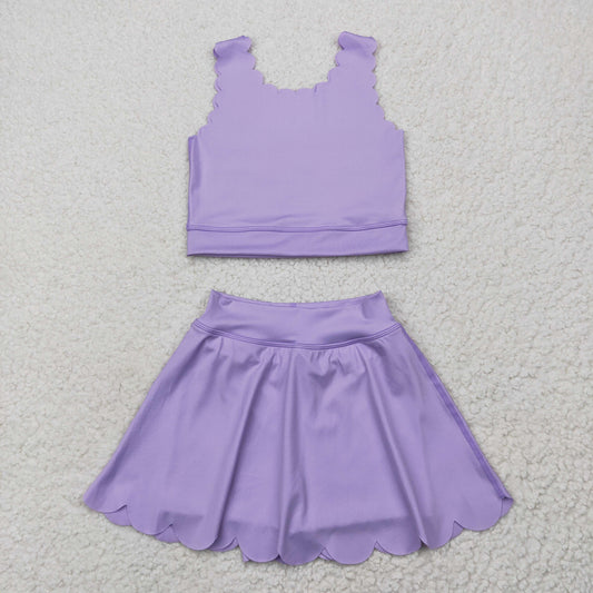 RTS NO MOQ GSD2095 Pure purple vest skirt yoga set
