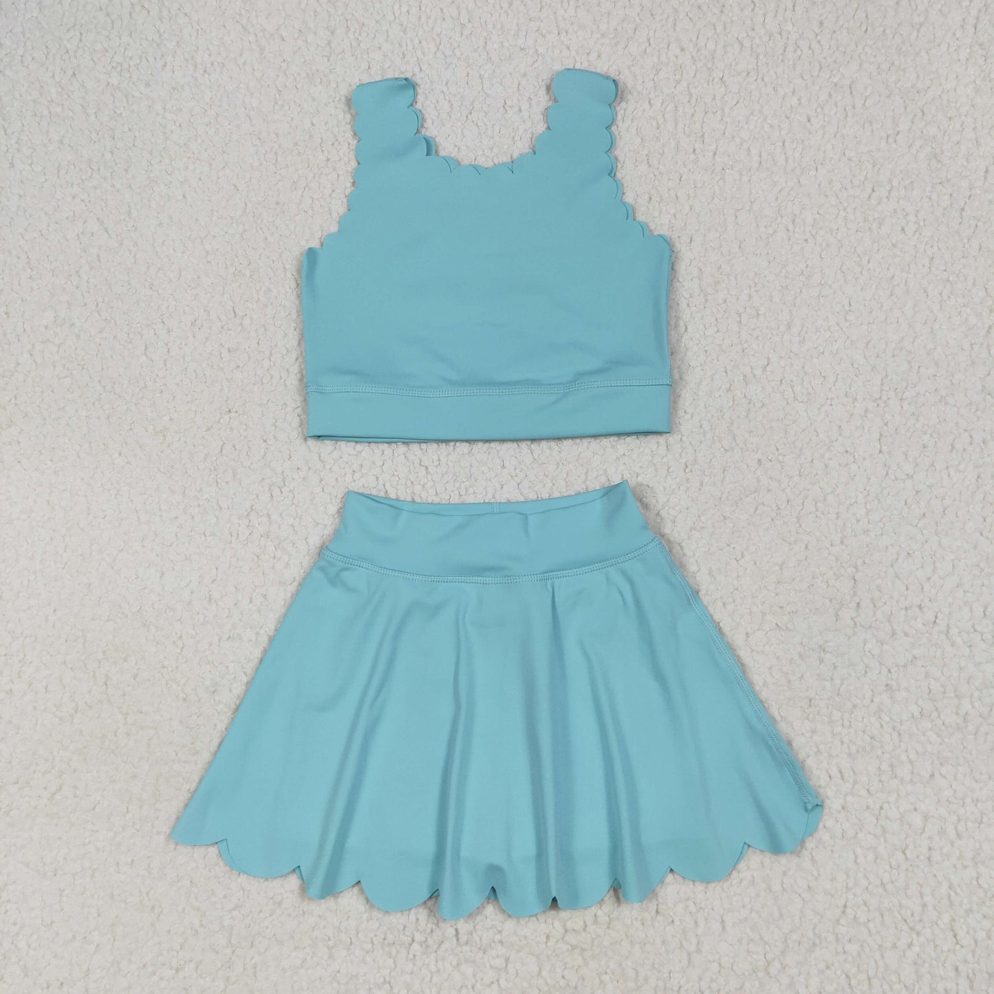 RTS NO MOQ GSD2096 Pure light blue vest skirt yoga set