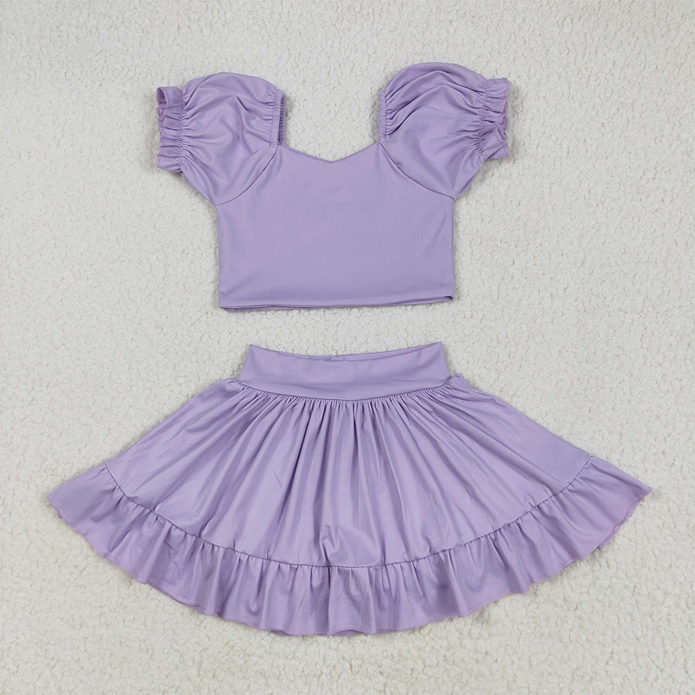 RTS NO MOQ Sibling baby Girls clothes yoga short sleeve Clothes skirts Sets